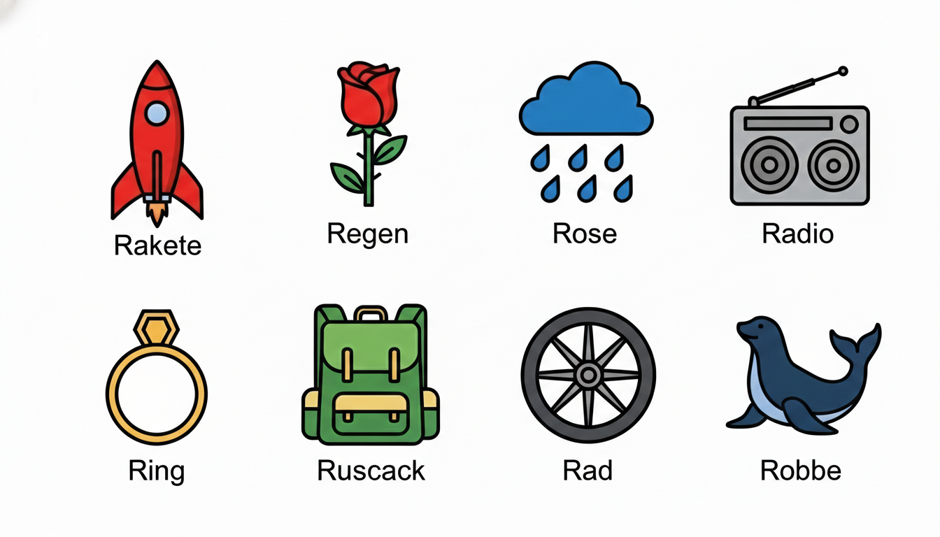 Beispiel‑Bildkarten für den r‑Laut.