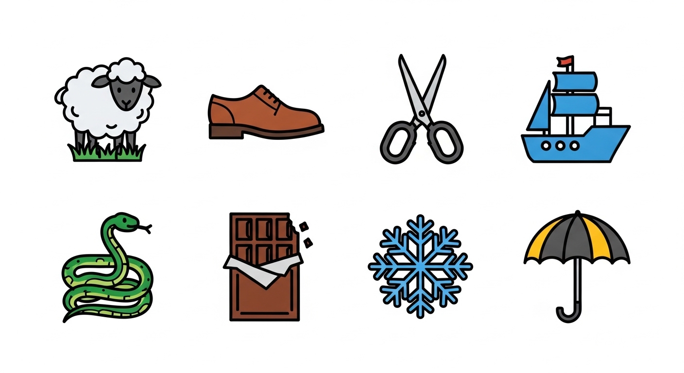 Beispiel‑Bildkarten für den sch‑Laut.